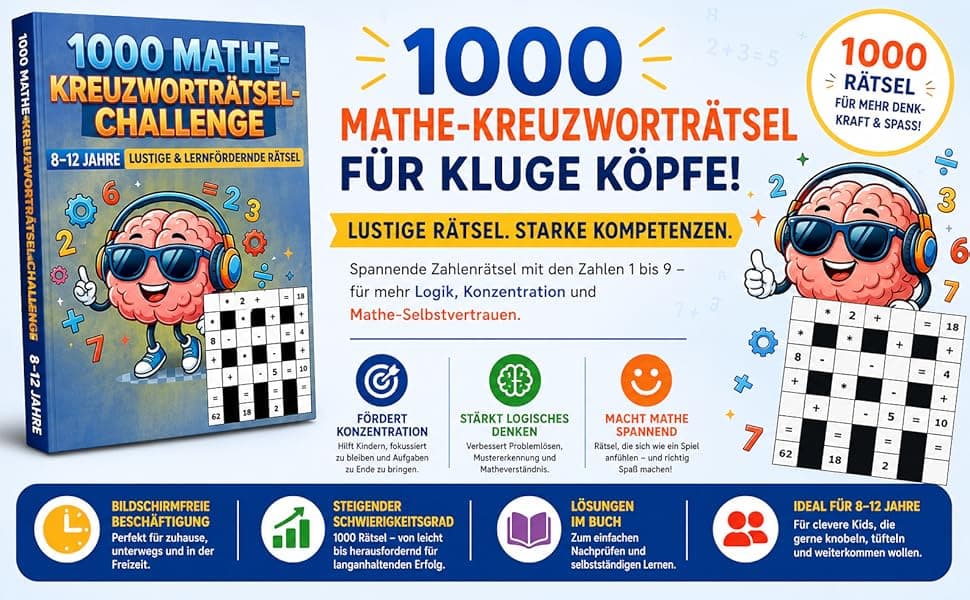 1000 Mathe-Kreuzworträtsel-Challenge für Kinder von 8–12 Jahren preview