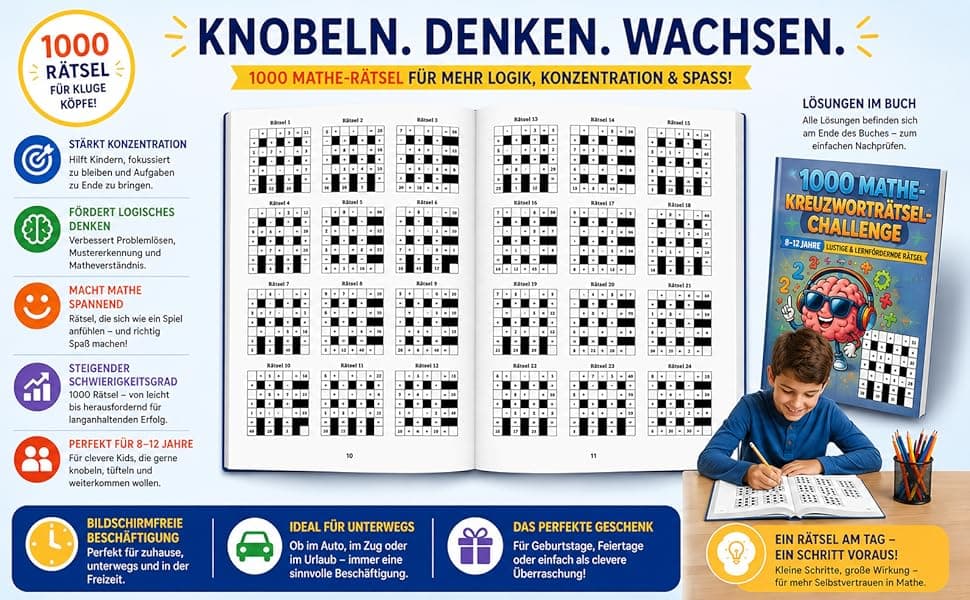 1000 Mathe-Kreuzworträtsel-Challenge für Kinder von 8–12 Jahren preview